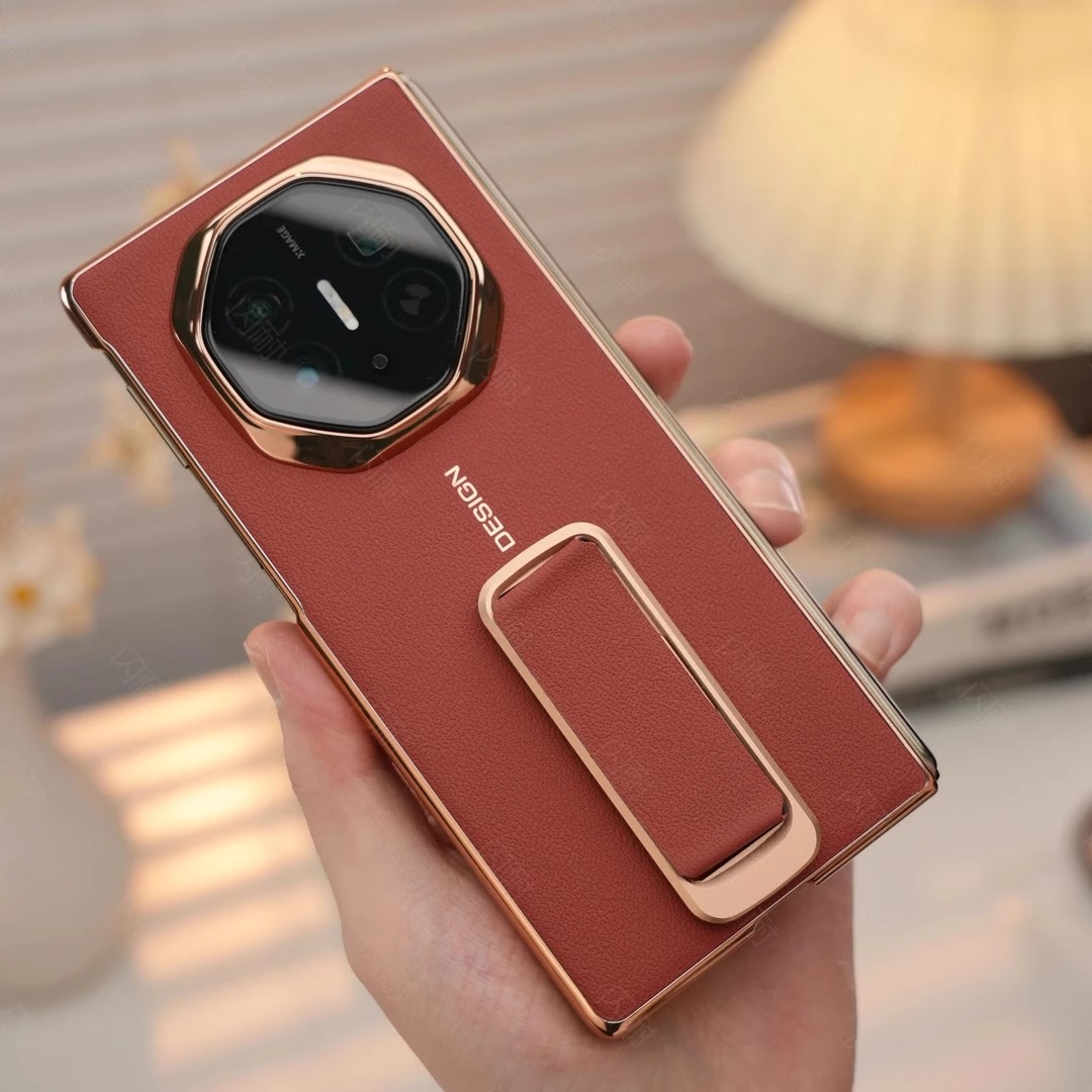 适用华为mateXT非凡大师手机壳新款电镀真皮旋转支架腕带高档外壳