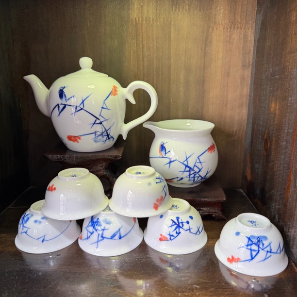 景德镇陶瓷手绘写意功夫茶具家用送人礼品八头茶具套装