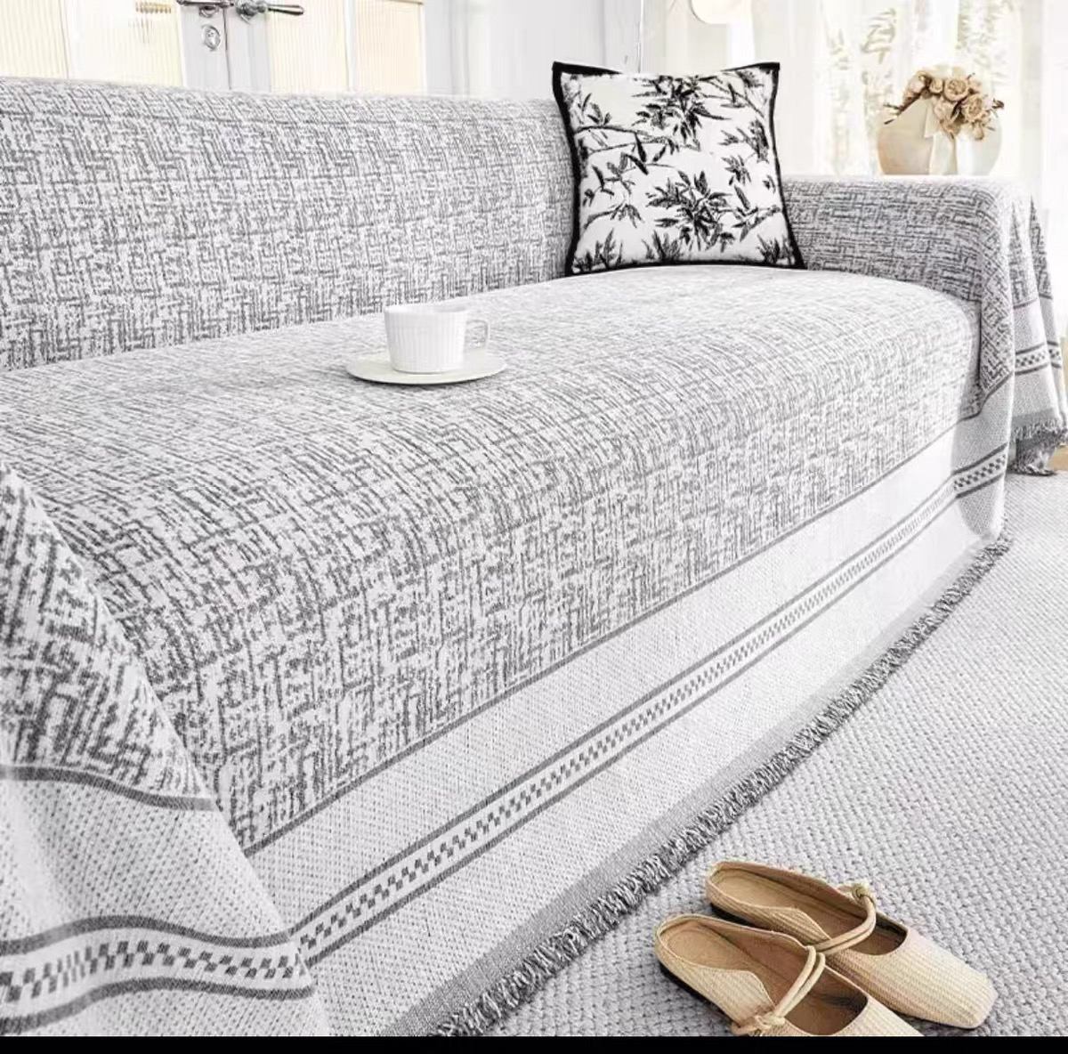 雪尼尔简约现代风沙发盖布巾2024新款防滑坐垫直排沙发套罩全盖巾