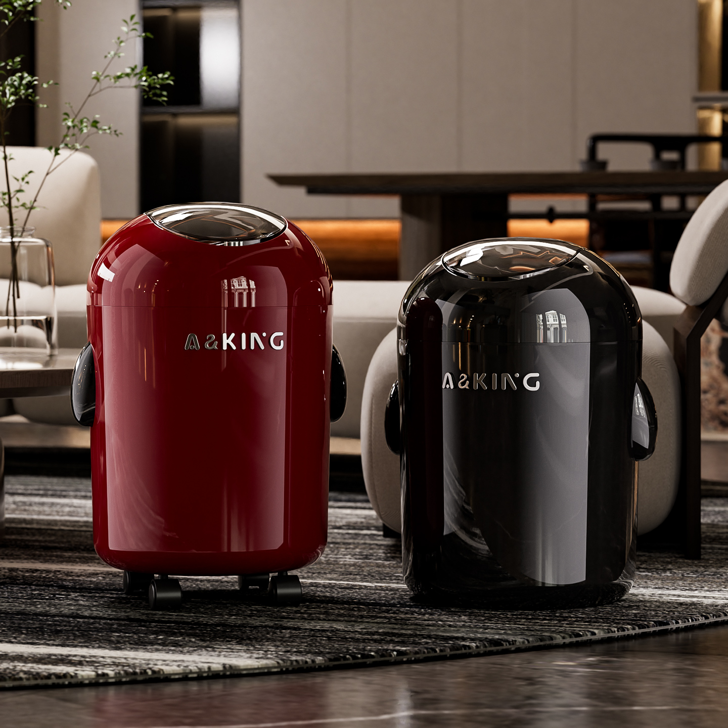 轻奢垃圾桶家用2025新款企鹅可移动高端翻盖大容量客厅高颜值纸篓