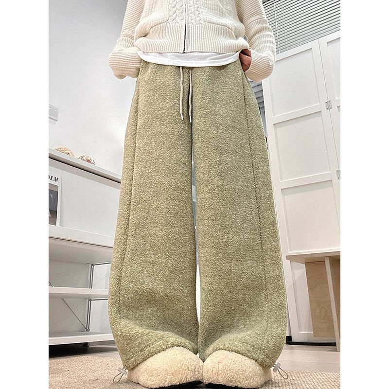 玛奇朵灰色摇粒绒阔腿裤女秋冬加绒加厚束脚运动裤保暖防寒棉裤子