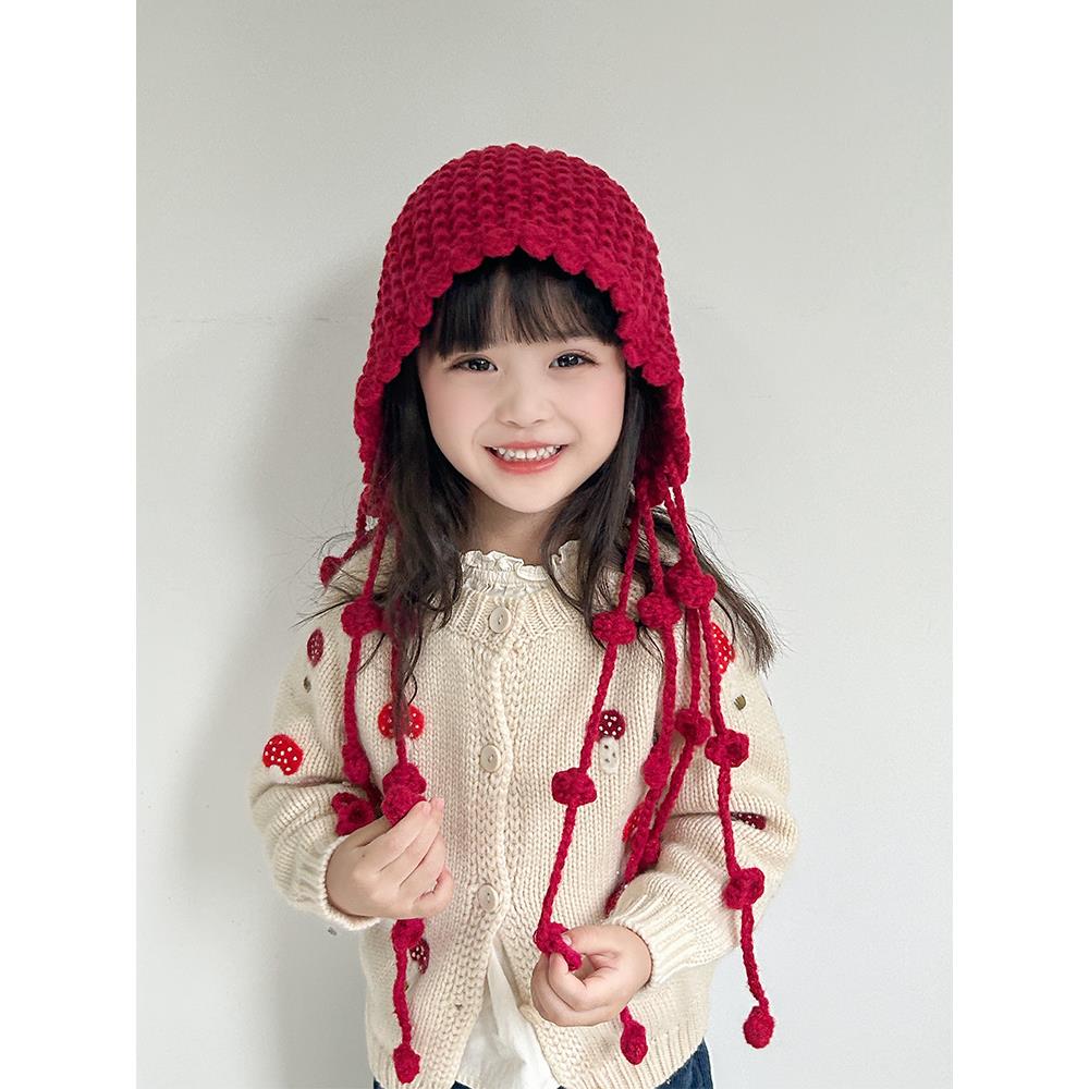 潮走儿童帽子秋冬款2025新款女童宝宝毛线帽小女孩针织帽护耳帽冬