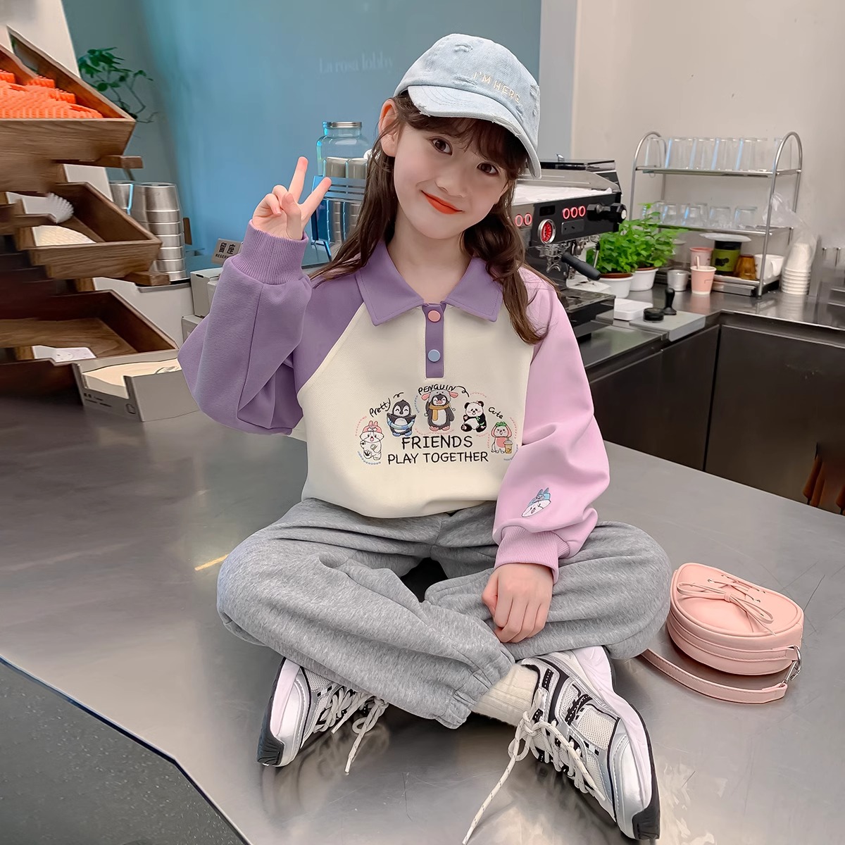 女童卫衣春秋款2025年新款洋气小女孩休闲拼接春季翻领儿童衣服潮