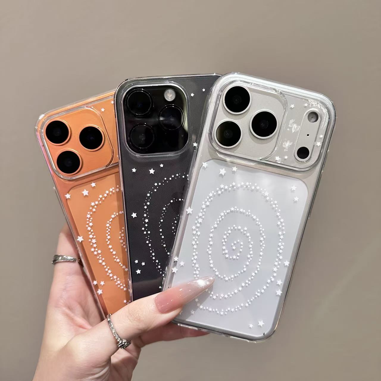 ins风旋转星星适用iPhone17/15/14/13透明11大孔防摔手机壳