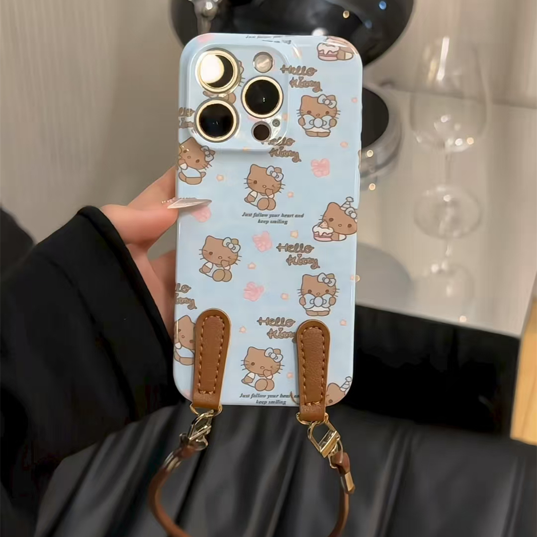 蓝豹纹蝴蝶结KT适用苹果17华为p70vivo小米15oppo菲林挂绳手机壳