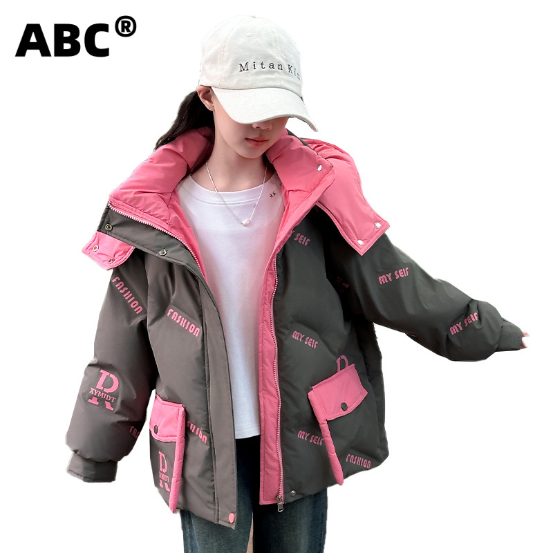ABC女童羽绒服2025新款洋气中大童女装冬季外套儿童秋冬装白鸭绒