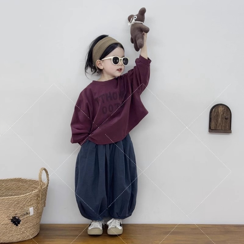 儿童复古森系圆领长袖体恤宽松长裤两件套男女童春秋时尚百搭套装
