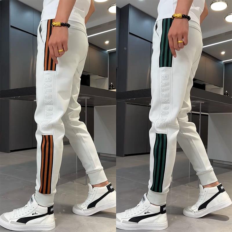 秋季新款钢印休闲裤男士百搭运动裤子三条杠修身时尚弹力束脚卫裤