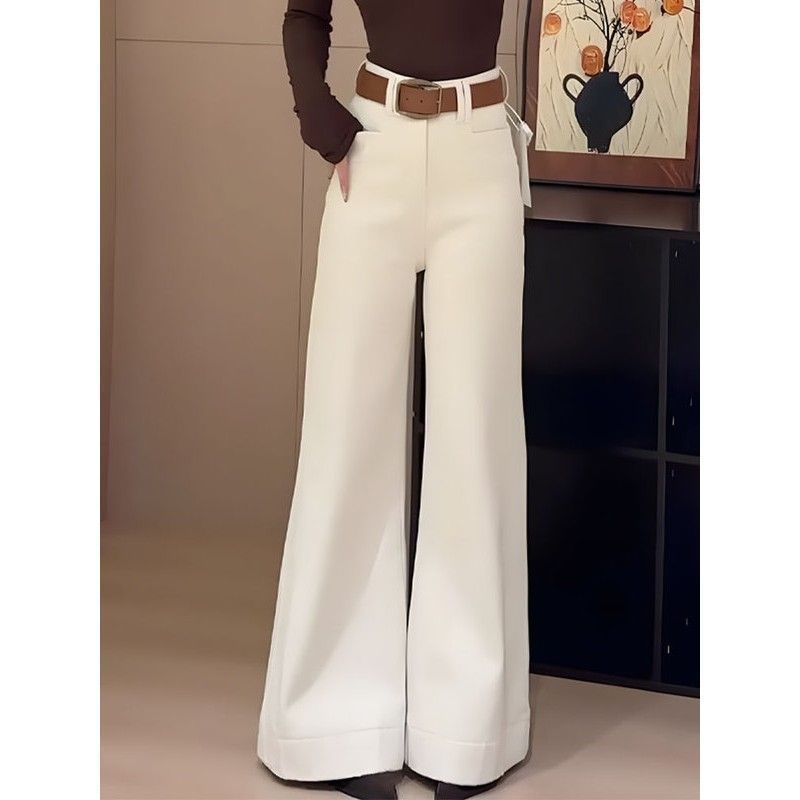韩系百搭白色喇叭裤女2025春季新款高腰显瘦宽松休闲垂坠感阔腿裤