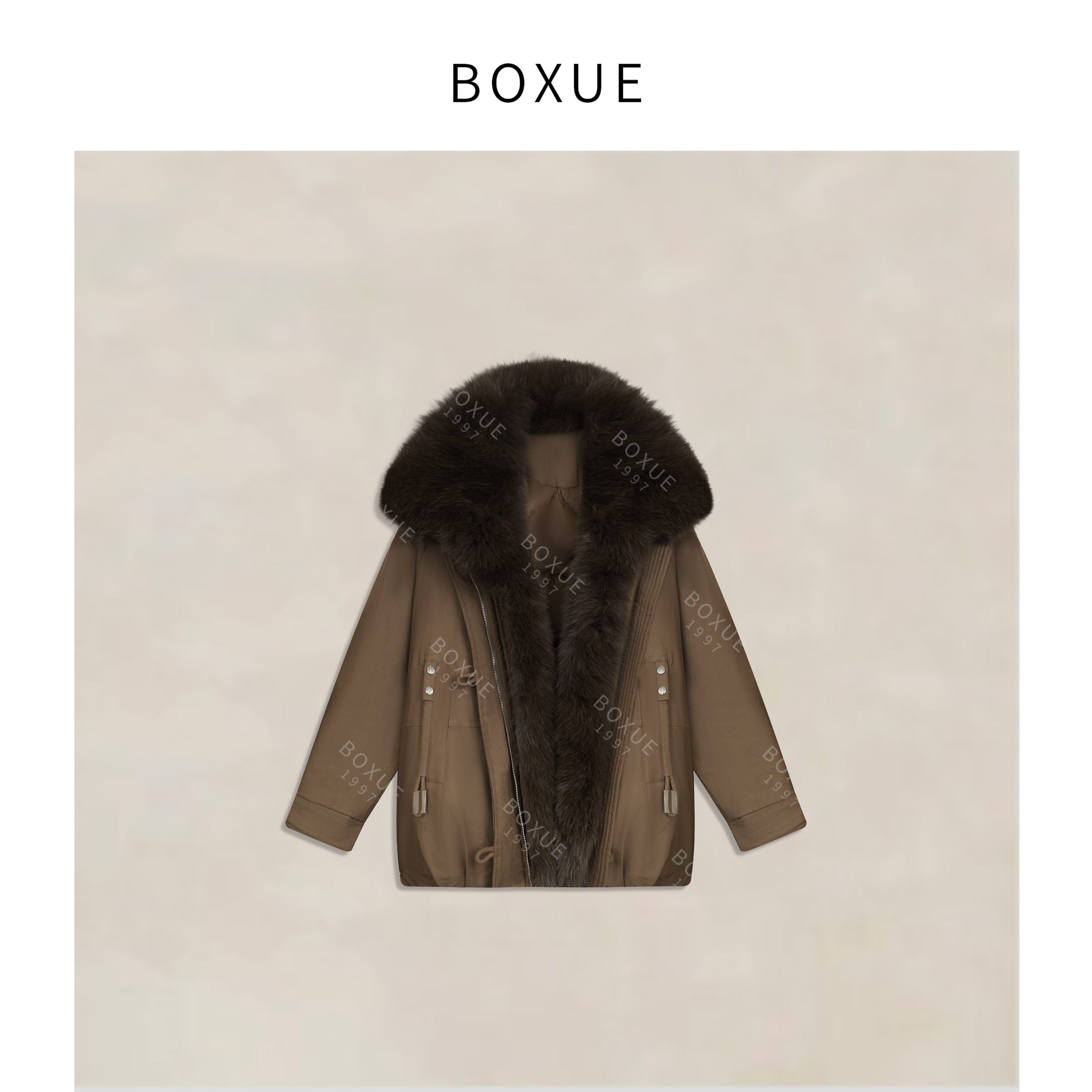 BOXUE“保加利亚”2025秋冬狐狸毛皮革90白鸭绒羽绒服#251030YR6185