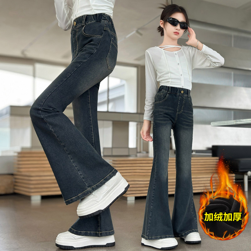 女童喇叭裤春秋时髦洋气秋季时尚加绒洋气百搭牛仔裤秋款儿童裤子