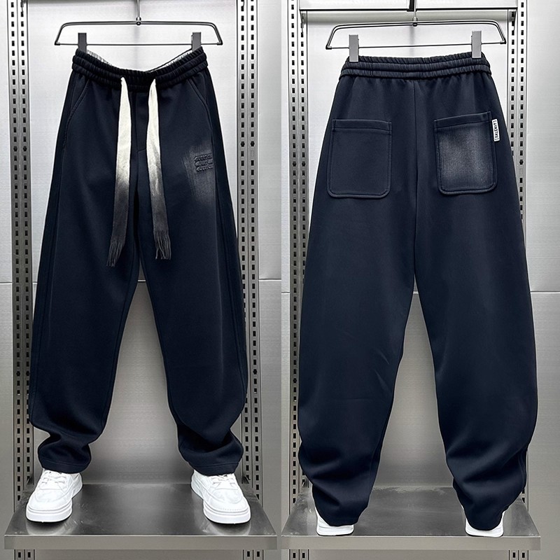 秋季厚款痞帅运动直筒裤时尚字母压花休闲裤男简渐变宽松阔腿长裤