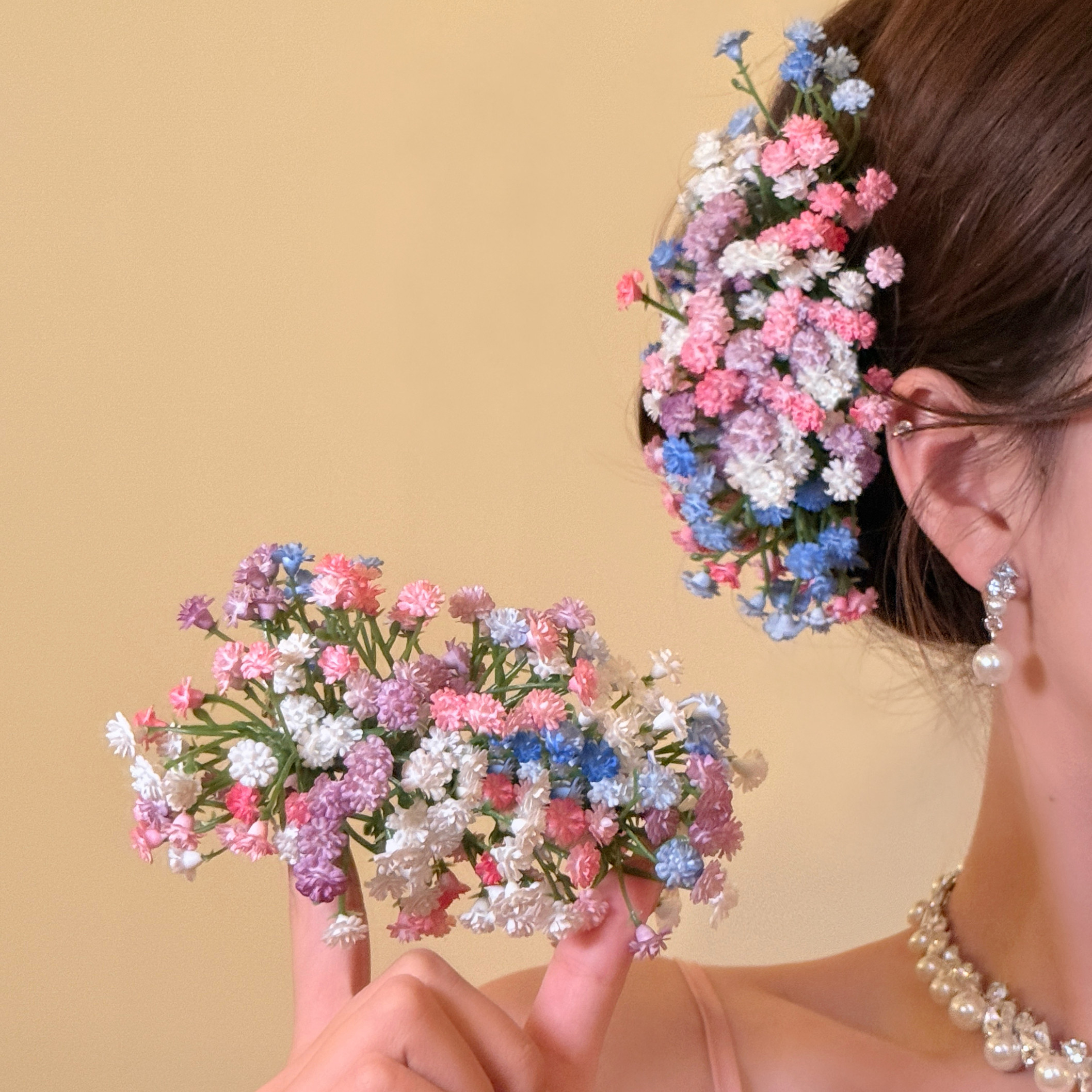 刘亦菲同款满天星仿真花头饰发夹氛围感后脑勺簪花发饰手工气质