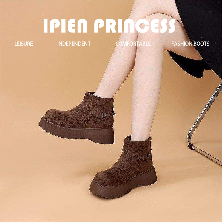 棕色复古雪地靴女2025冬季新款马丁短靴厚底增高加绒保暖百搭棉鞋