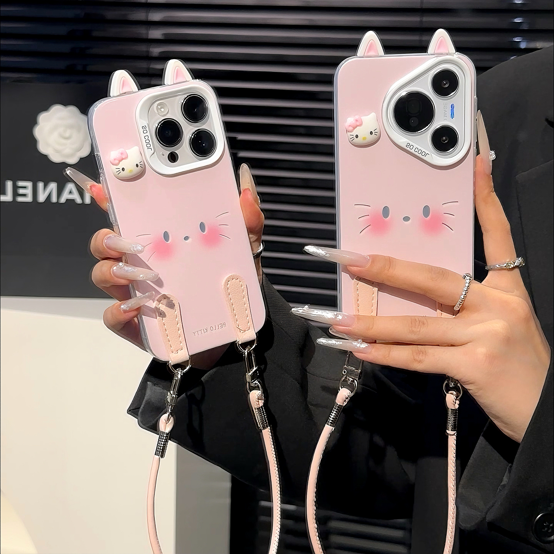 雅天立粉色KT猫挂绳适用iPhone16苹果1314手机壳华为vivo小米oppo