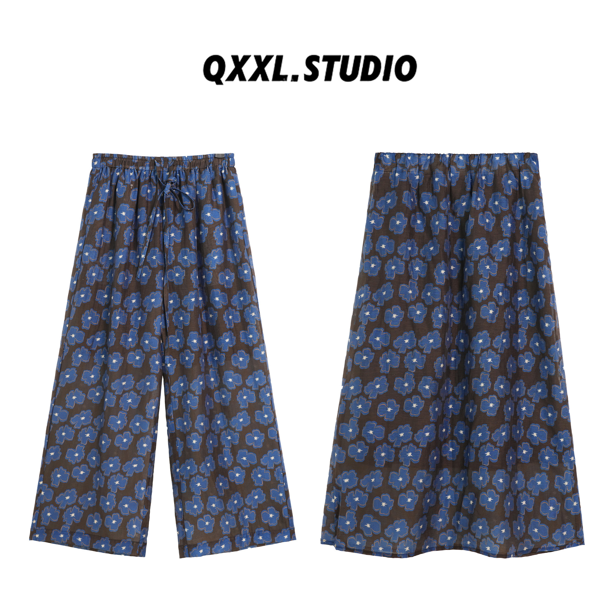 邱小小丽呀 夏款垂感舒适碎花长裤高腰显瘦直筒百搭裙子女