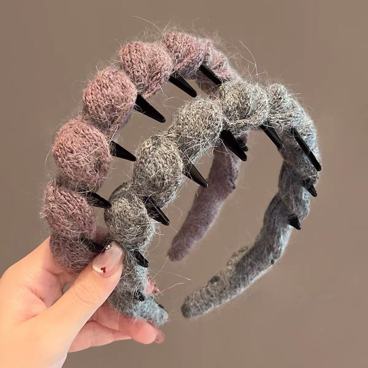 纯色简约毛线编织细款发箍女慵懒风秋冬百搭带齿防滑头箍发捆饰品