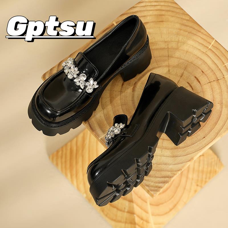 GPTSu高跟粗跟厚底英伦小皮鞋女乐福鞋新款春夏时尚单鞋大码女鞋