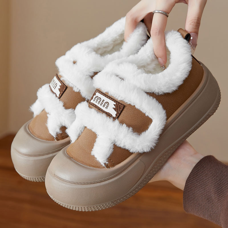 女款2025冬季厚底雪地靴新款冬季加厚休闲板鞋加绒加厚保暖棉鞋