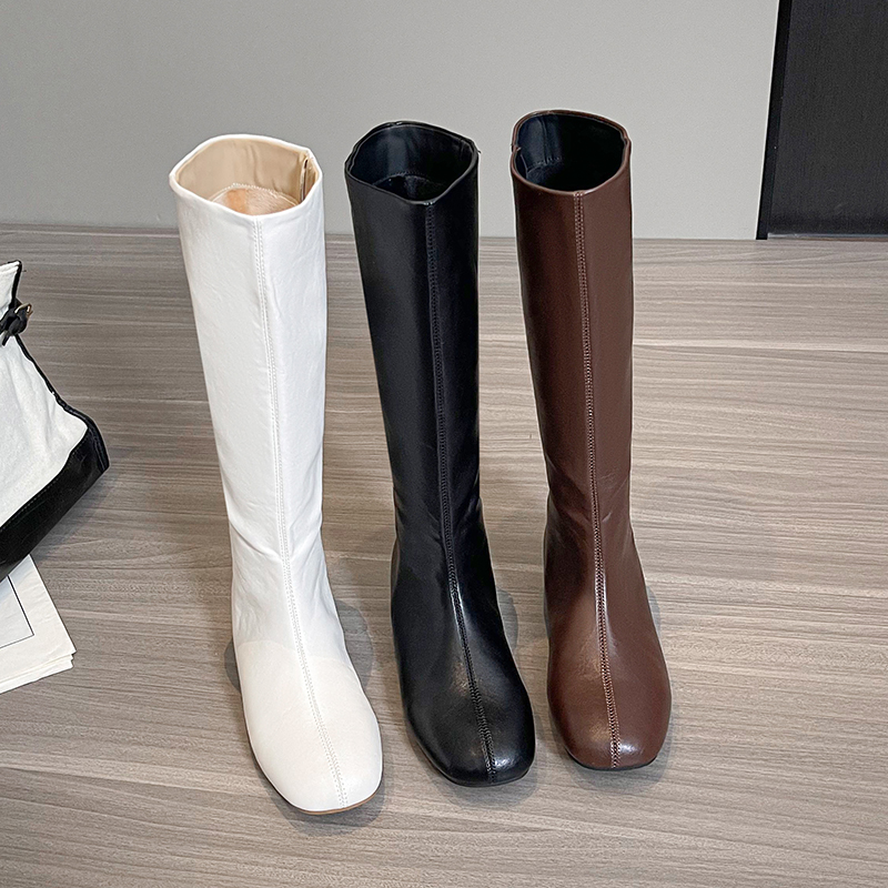 同款内增高4cm圆头百搭平底柔软瘦瘦靴中筒骑士长靴女