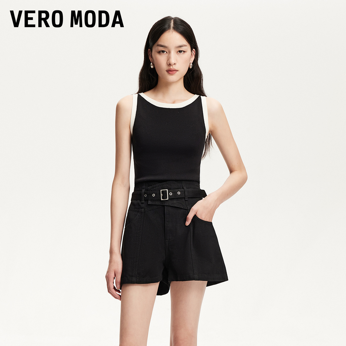 Vero Moda短裤女2025新款高腰腰带设计短裤时尚百搭洋气裤子小众