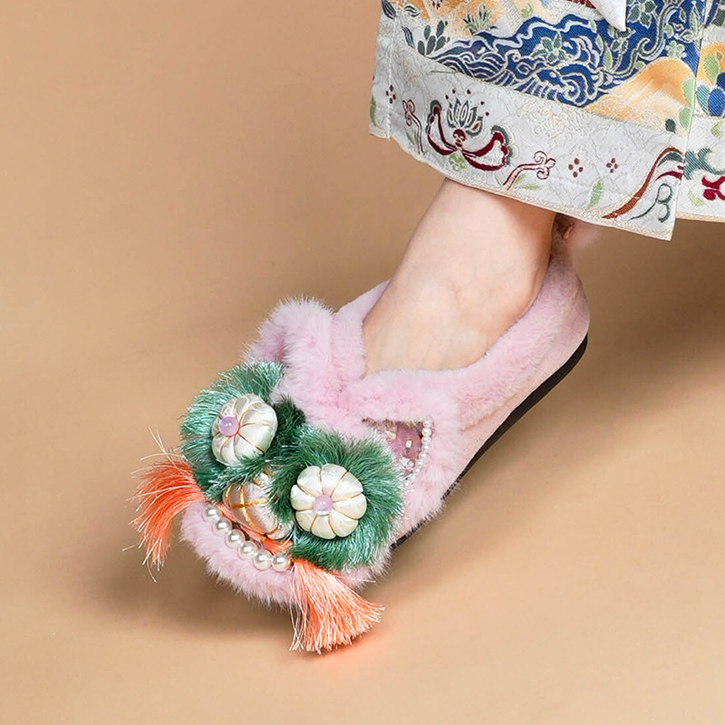 【锦绣江南】新款纯手工虎头鞋女平底加厚棉鞋配马面民族风绣花鞋