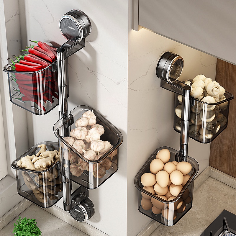 优勤厨房葱姜蒜收纳盒吸盘置物架免打孔多层生姜大蒜收纳神器挂篮