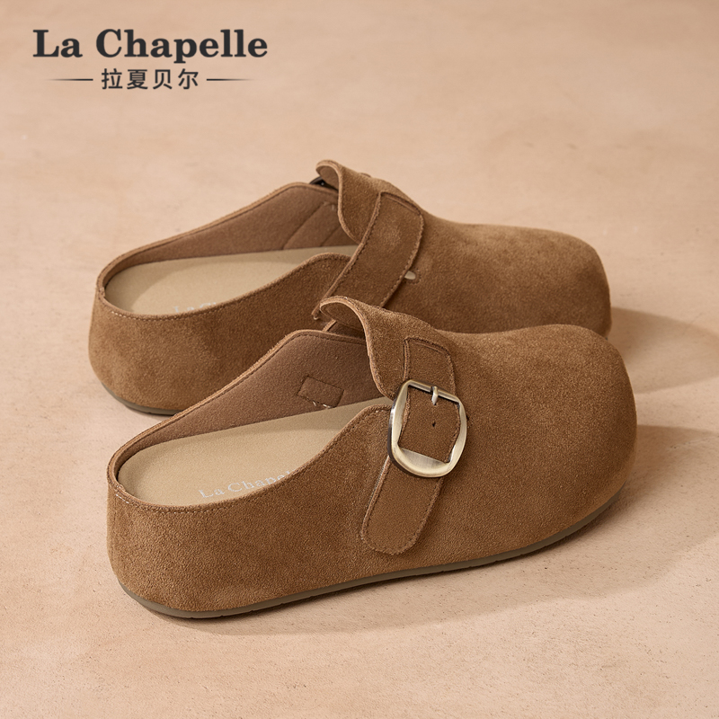 拉夏贝尔复古勃肯鞋女2025冬季新款厚底百搭休闲一脚蹬懒人半拖鞋