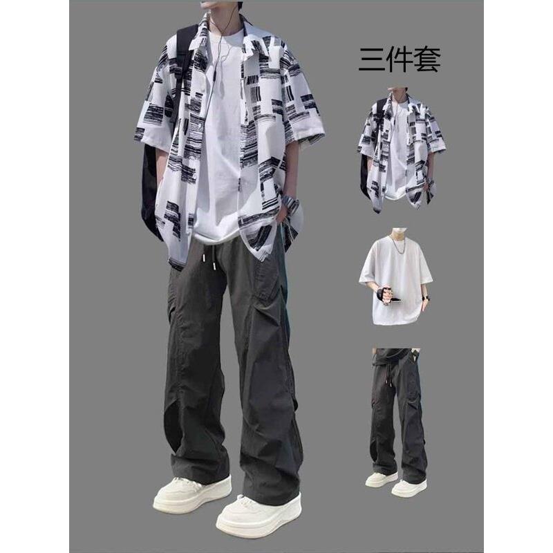 夏季衬衣2025年新款男大码宽松潮流衬衫搭配男装高级感穿搭套装潮