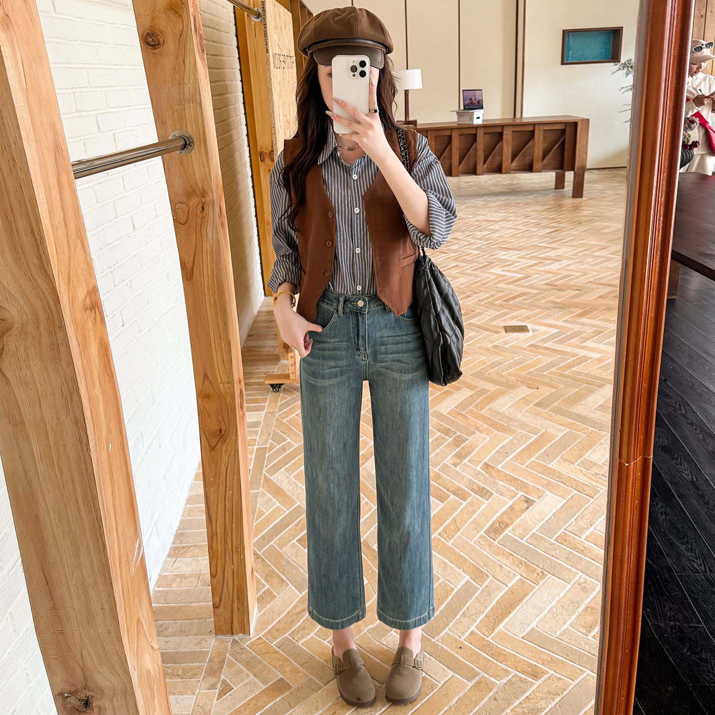 小个子2025早秋季新款百搭高腰显瘦宽松直筒阔腿八分九分牛仔裤