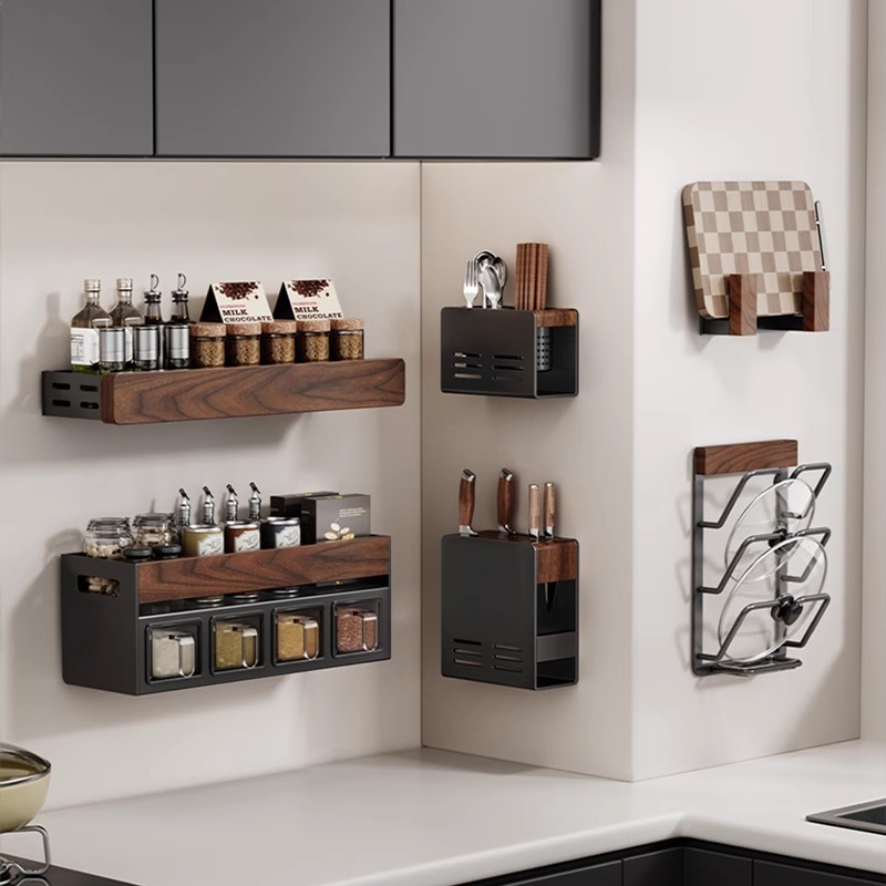 cmeo胡桃木多功能置物架刀架筷勺壁挂厨房收纳置物架调味料架