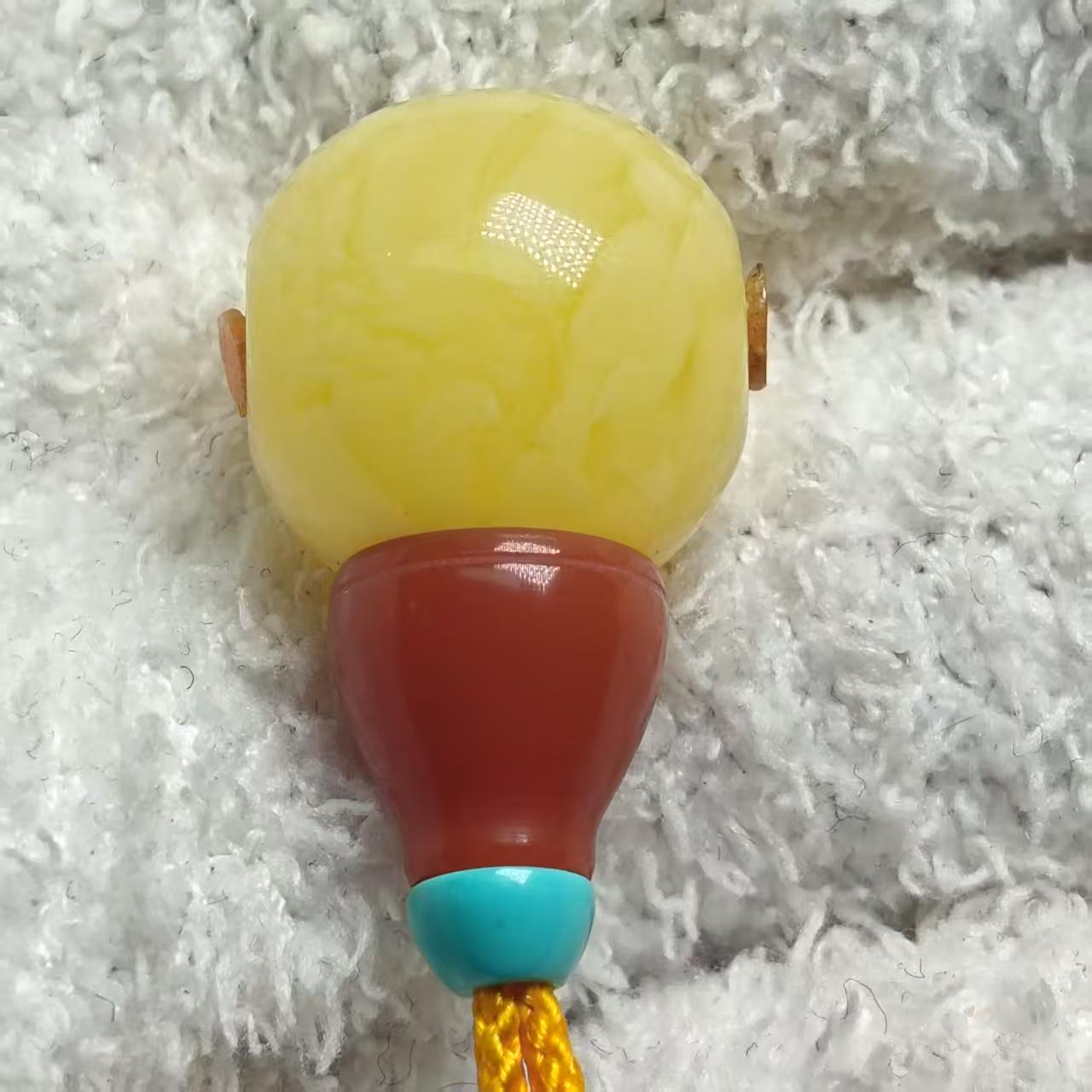 蜜蜡南红绿松石红绿灯三通13.5m轻奢时尚百搭简约黄色民族风珠珠