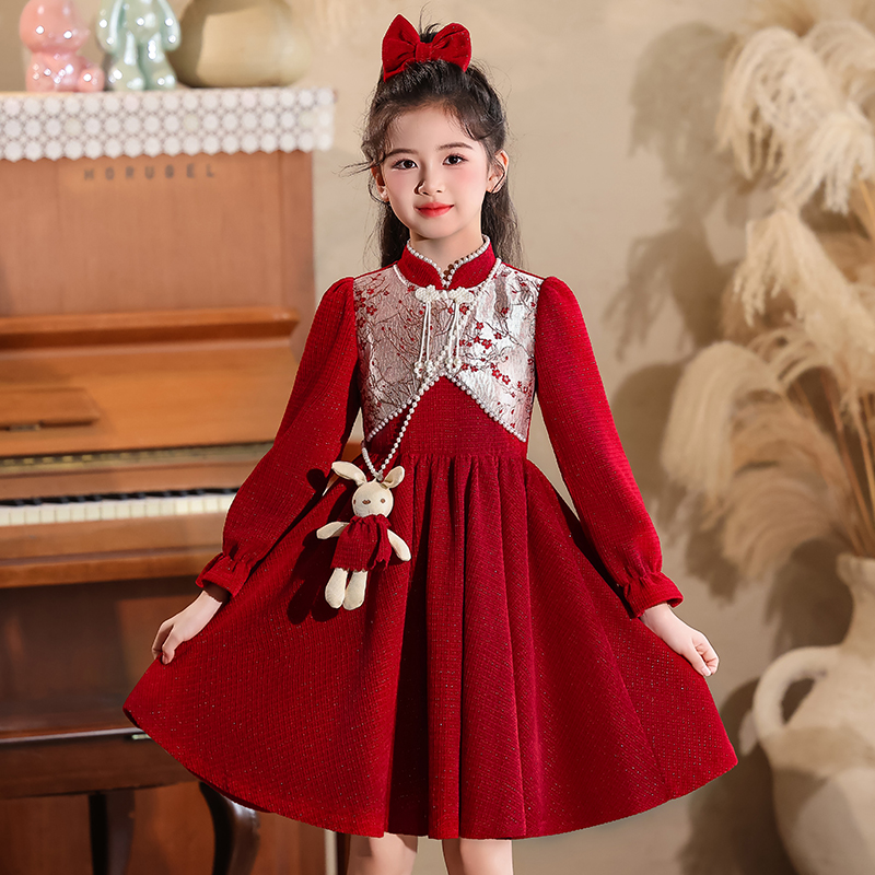 女童旗袍连衣裙小众高端2025新款女孩秋冬中国风洋气儿童新年裙子