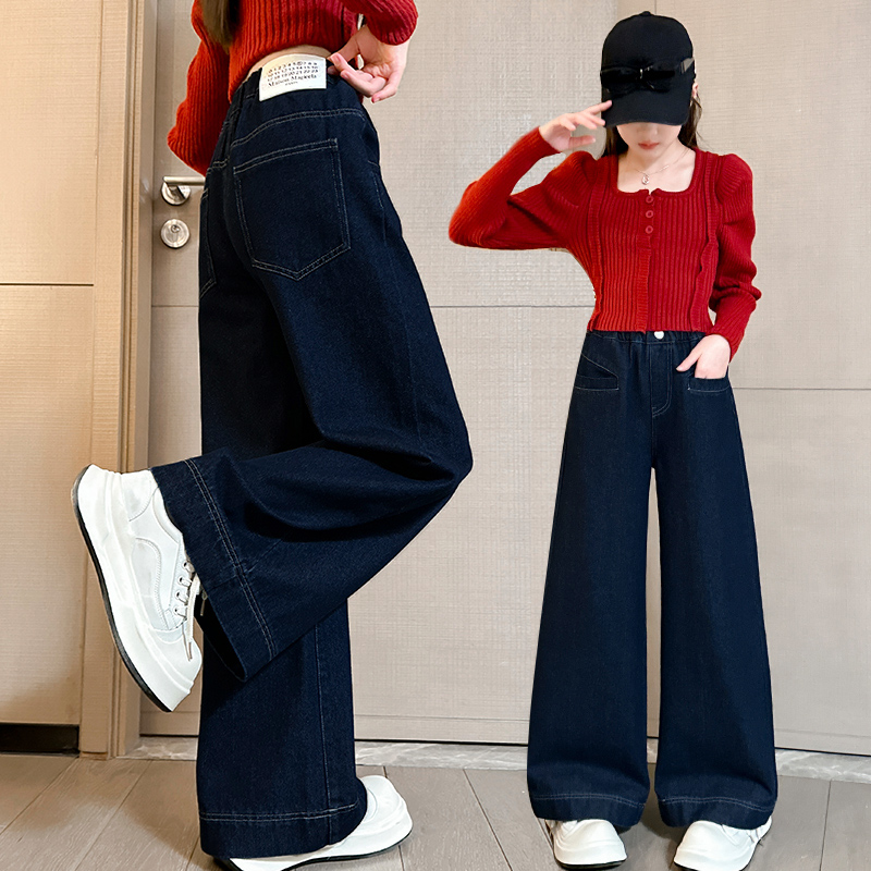女童牛仔裤春秋2025新款休闲直筒秋款阔腿裤大童宽松秋装儿童裤子