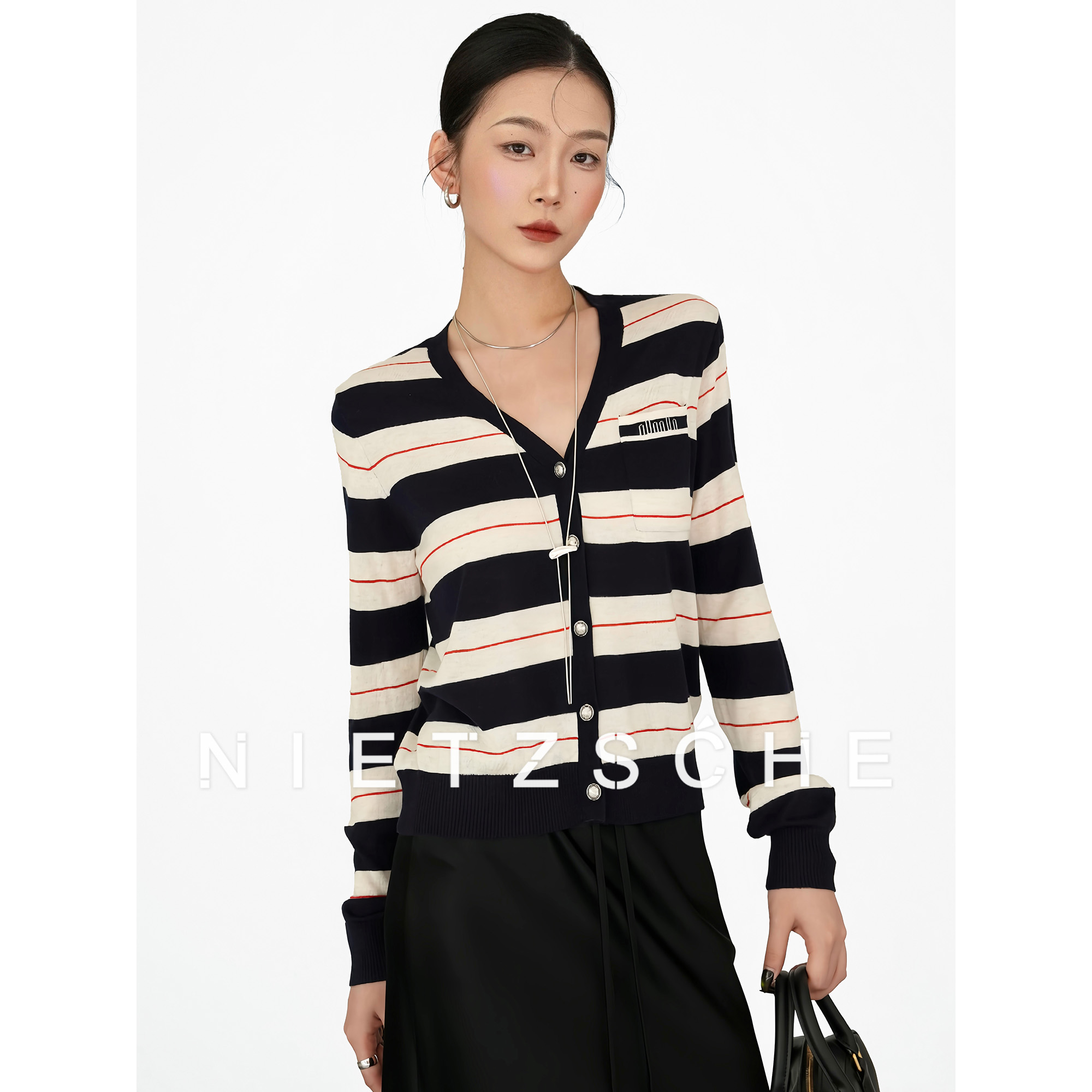 尼采 官方直营｜海滨衫｜1oo%澳羊毛 超显瘦老钱风经典针织衫83077