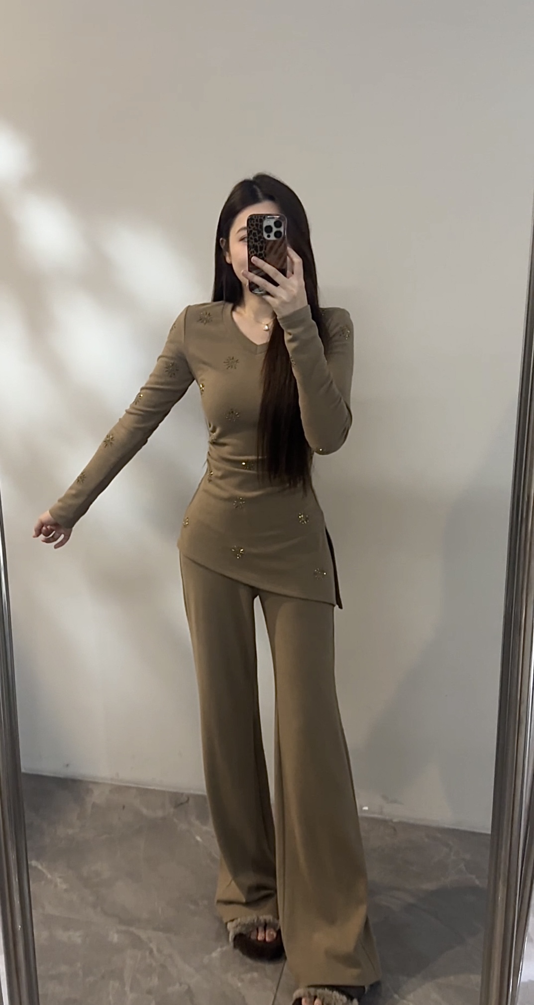 【苏苏】 秋冬时尚慵懒休闲套装气质修身上衣直筒裤两件套DT1811