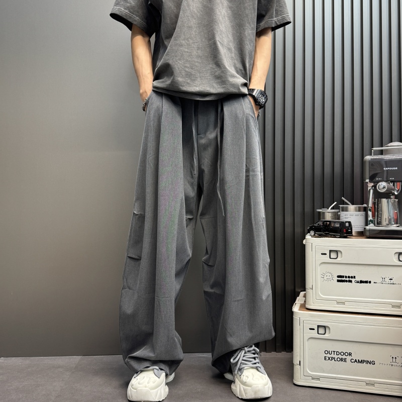 2025新款男士宽松阔腿垂感拖地纯色灰色休闲黑男士黑色垂坠阔腿裤