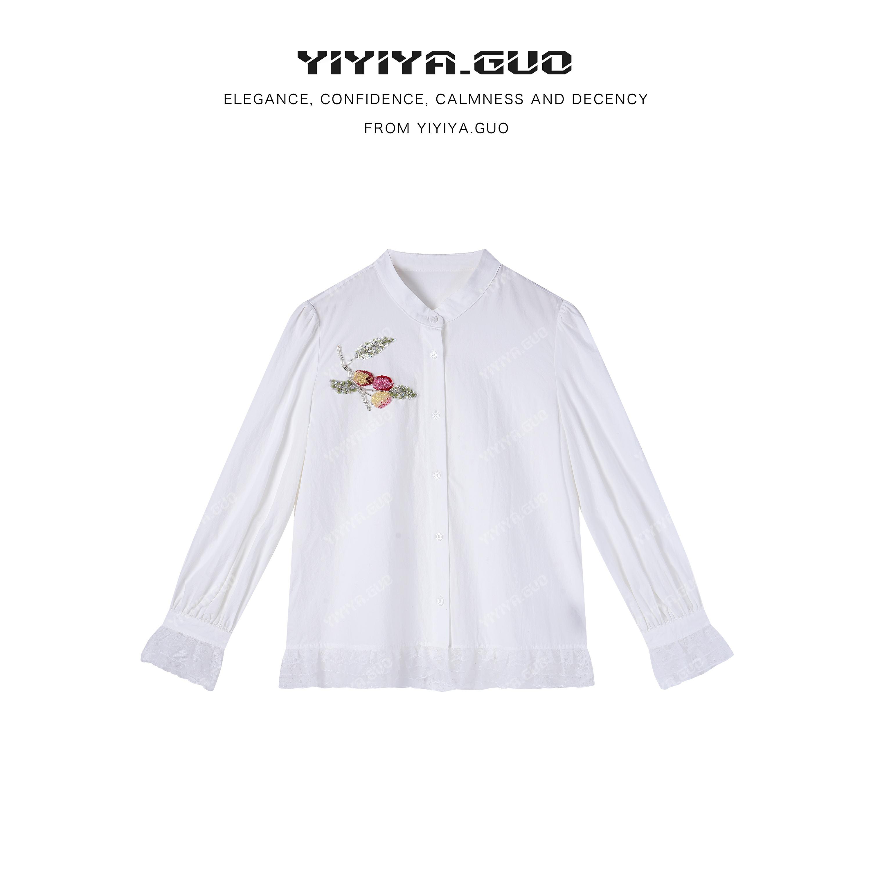yiyiya.Guo艺艺吖【长安荔枝】新款立领拼接蕾丝长袖衬衫080278SS52