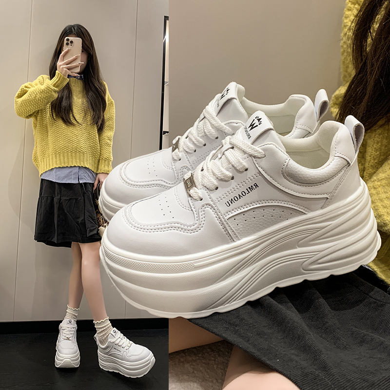 小个子厚底增高松糕软底运动休闲鞋女2025夏秋季新款百搭小白鞋