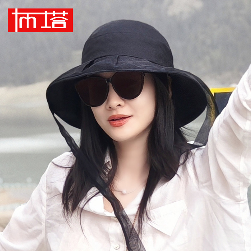 布塔防紫外线遮阳帽女夏季可折叠大檐太阳帽度假出游真丝帽子0743