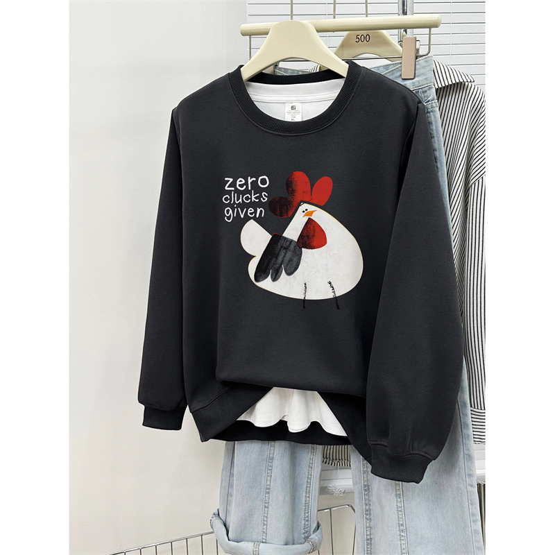 正肩卫衣女秋冬2025年新款韩版慵懒风时尚大码加厚圆领套头上衣潮