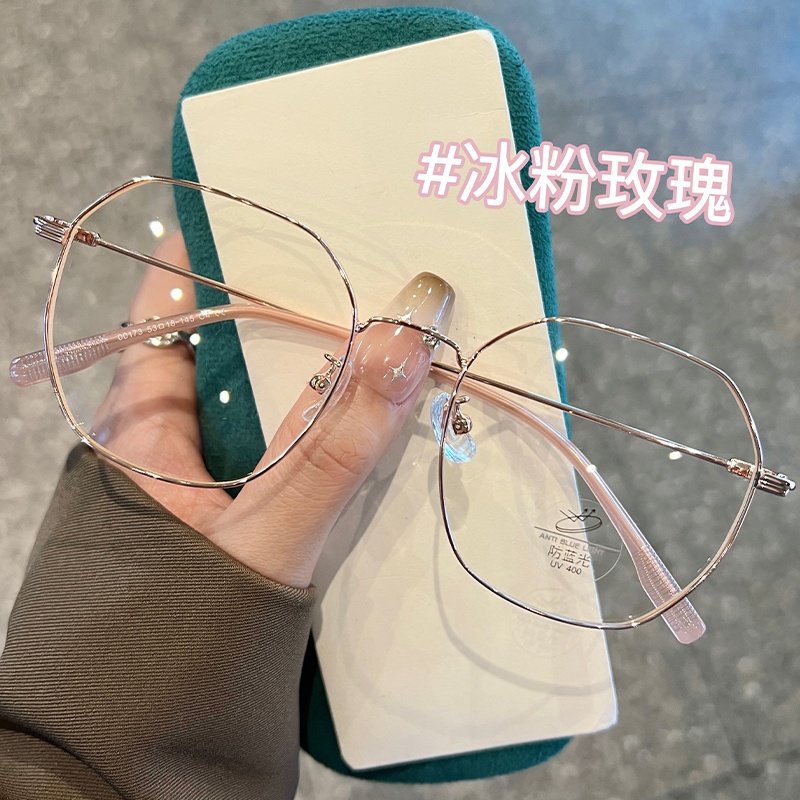 超轻多边形金丝边眼镜框女款中老年老花眼镜大框显瘦防蓝光老花镜
