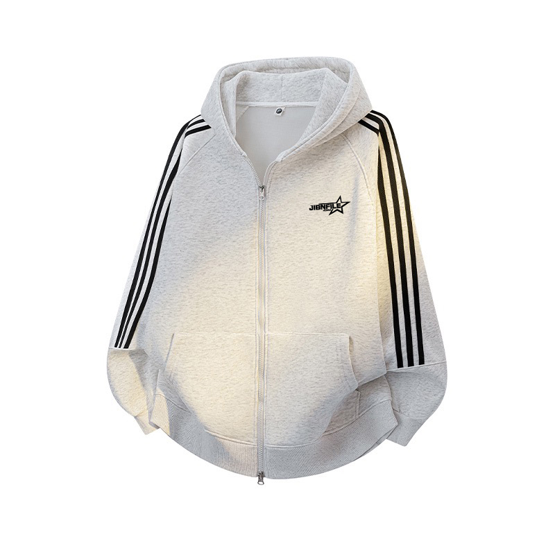 隐匿者美式重磅条纹设计连帽卫衣男秋季新款潮牌休闲拉链开衫外套