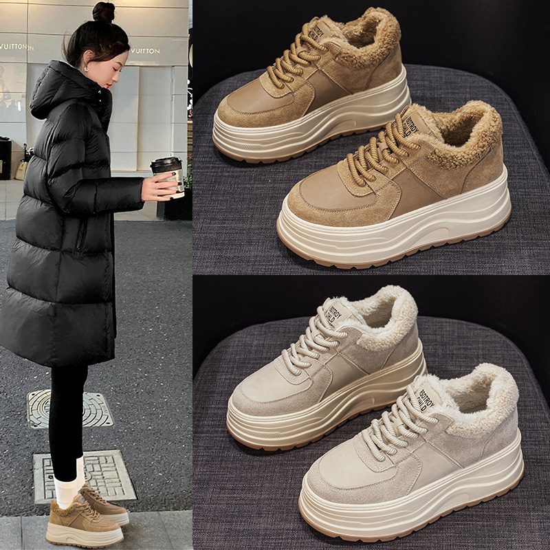 厚底毛毛棉鞋女内增高小码3233新款冬季加绒保暖休闲板鞋松糕真皮