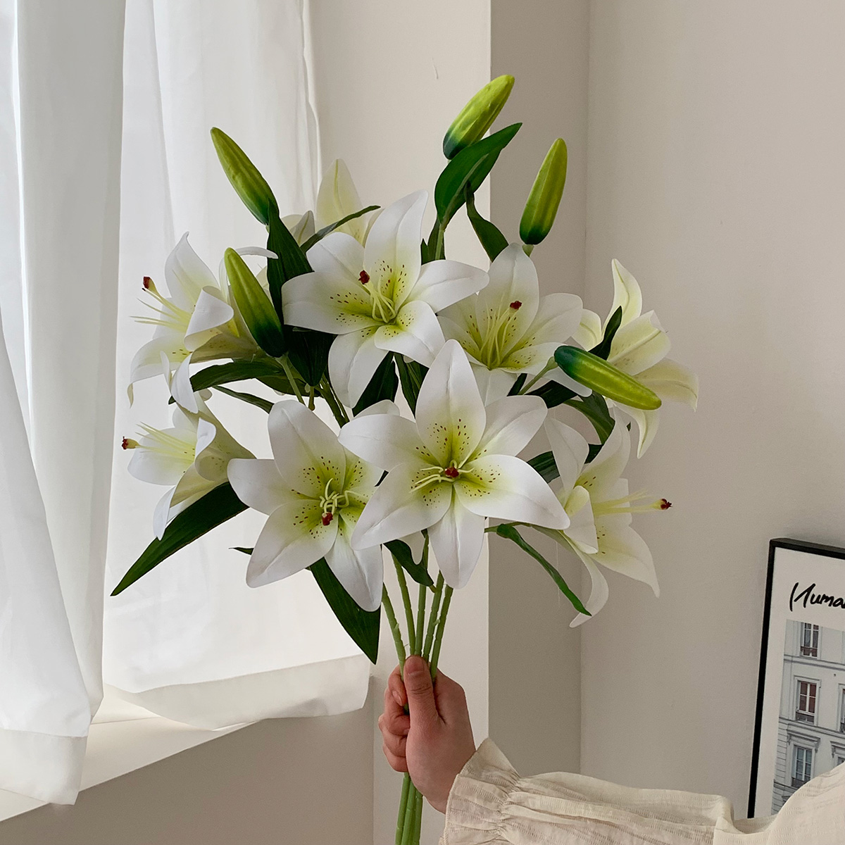 百合花多头仿真花高级客厅插花装饰花束塑料花餐桌摆设假花花艺