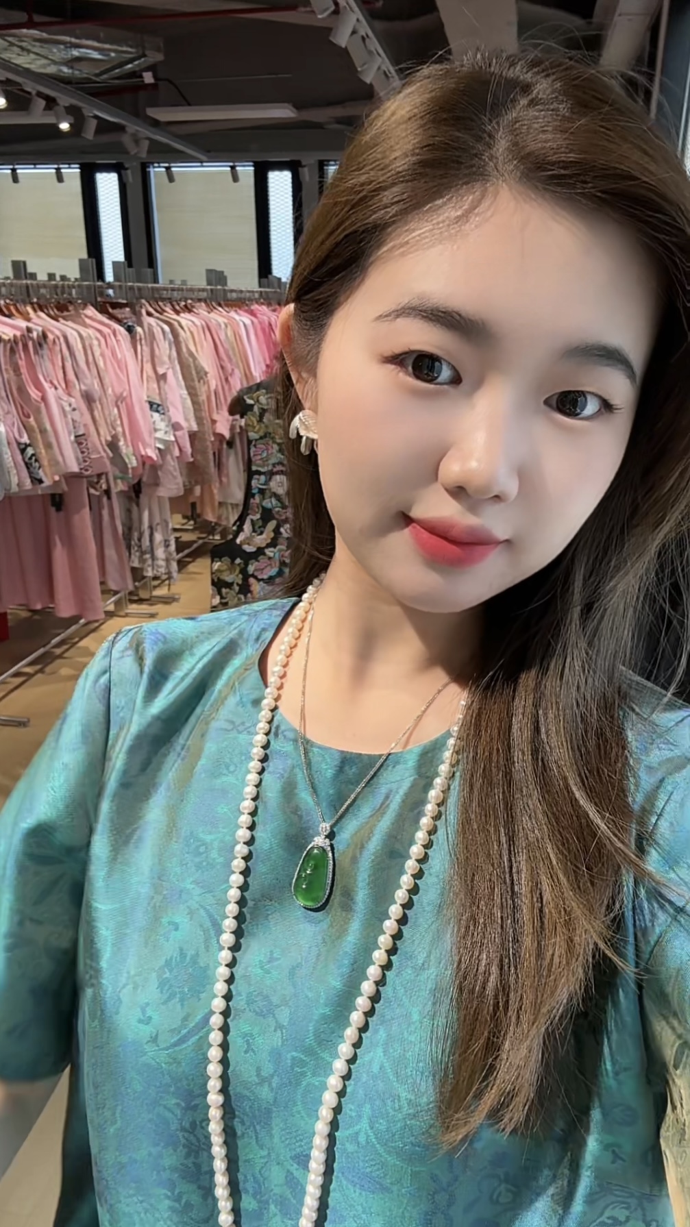 【花满林】‘一碧万顷’圆领提花流光绸真丝桑蚕丝连衣裙251338