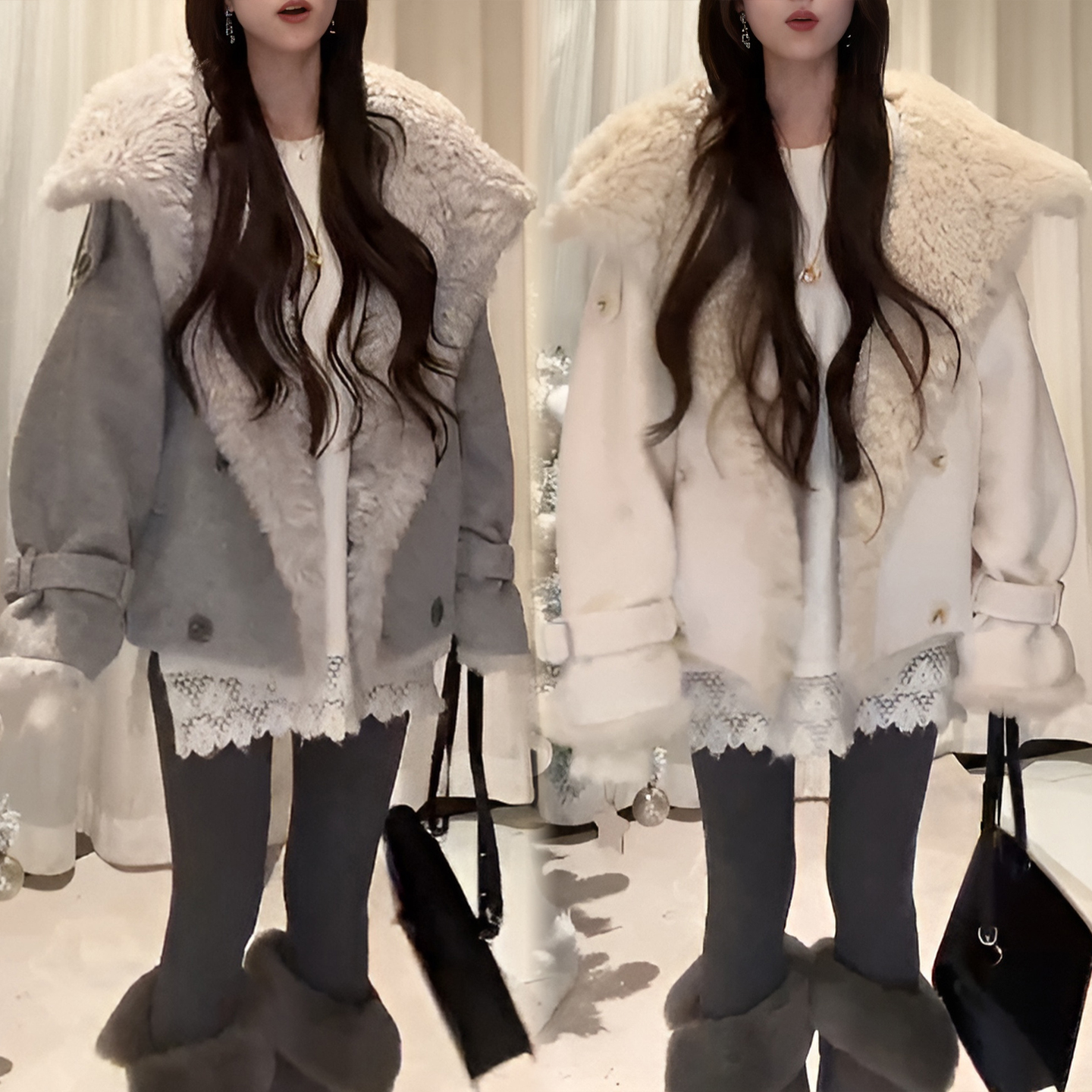 韩版简约冬季新款时尚立领加绒外套可爱甜美氛围感高级女长袖夹克