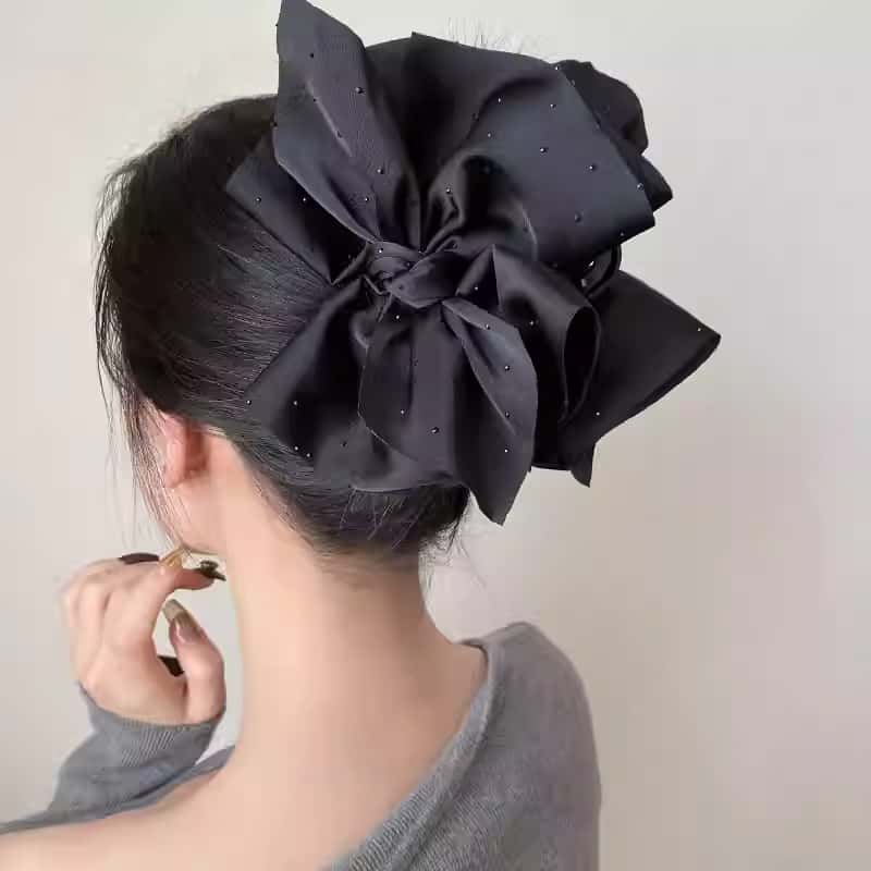 高端大号缎面蝴蝶结抓夹女2025新款后脑勺发夹盘发鲨鱼夹发卡发饰