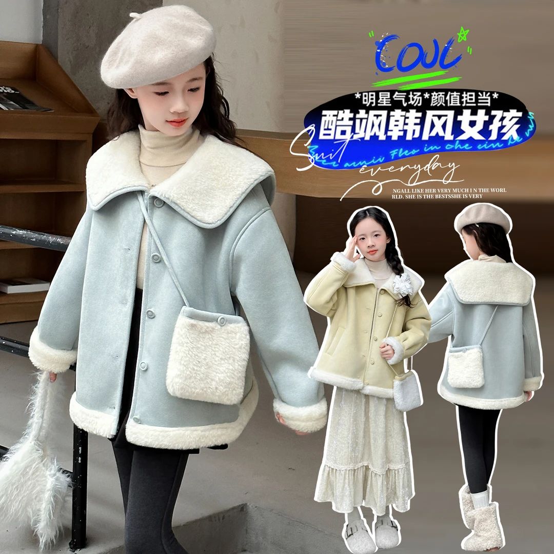女童冬季棉衣中大童中长款韩版冬款加厚一体绒外套女孩秋冬衣服