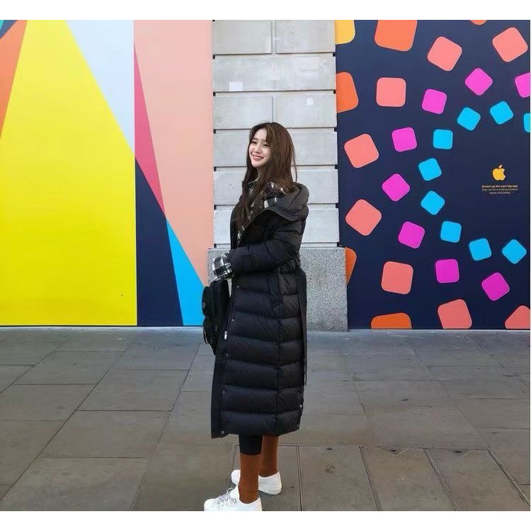 羽绒服女加长款修身显瘦过膝冬季新款连帽加厚保暖鸭绒小个子外套